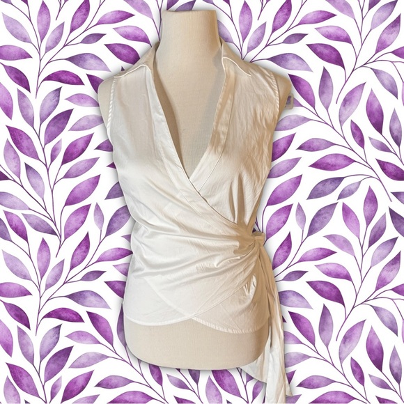 NWT WHBM White House Black Market Poplin Wrap Top Size 0 or XS - Picture 1 of 11